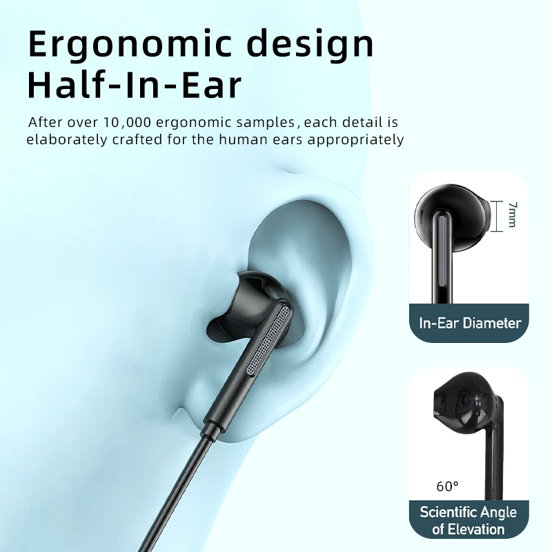 Awei PC-7 PC-7T 유선 제어 이어폰, 마이크 포함 인이어, 핸즈프리 통화 헤드폰, 샤오미 삼성용, 3.5mm, C타입