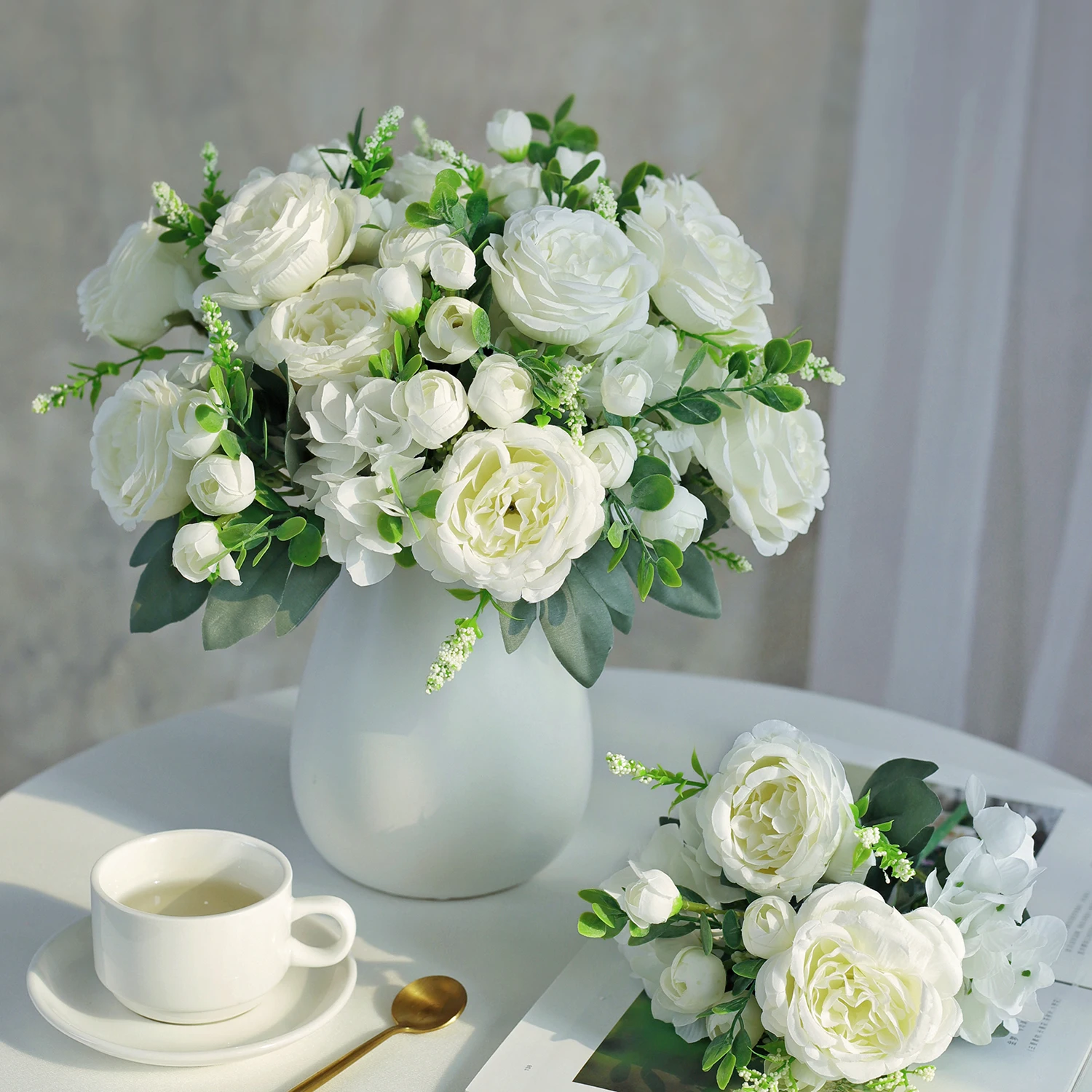 1PC 인공 꽃 웨딩 홈 침실 장식 신부 꽃다발 정원 가짜 실크 모란 수국 꽃병 보드 야외