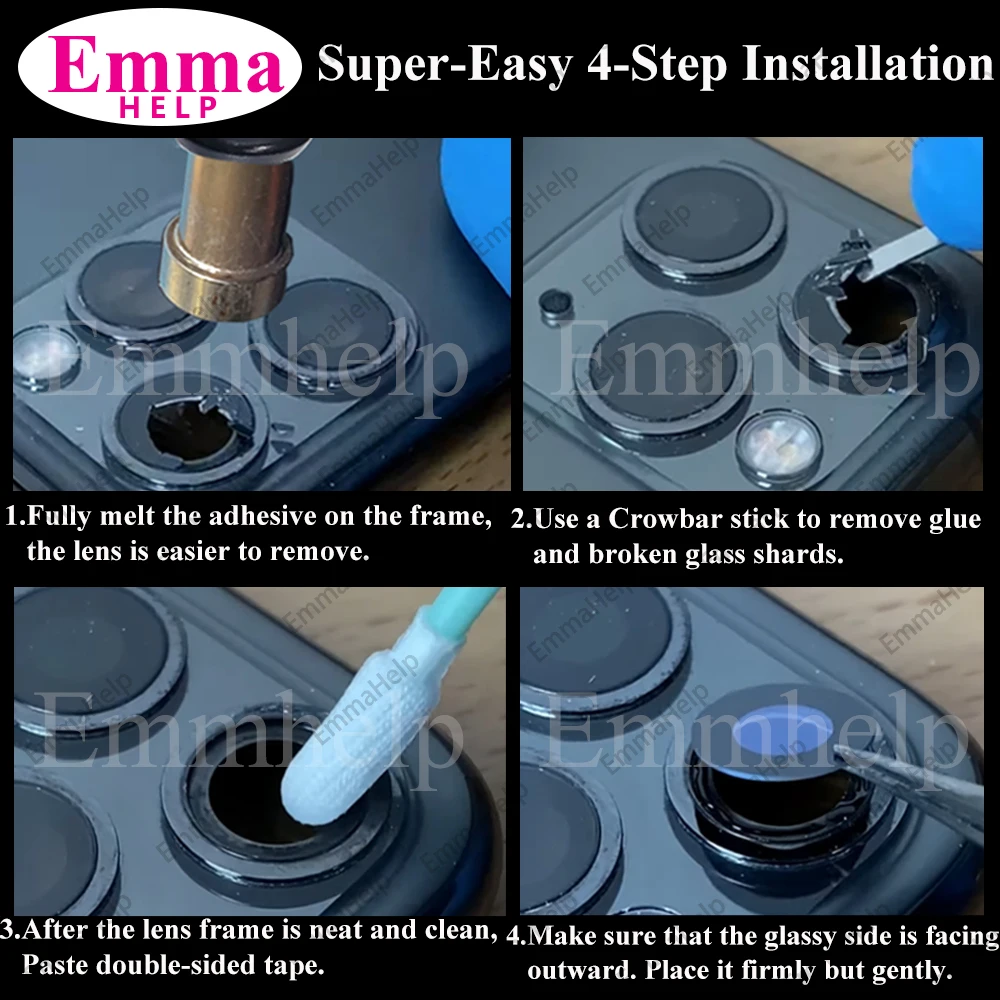 EmmaHelp 10set 후면 카메라 유리 iPhone 15 14 13 XR X XS SE 7 8 11 12 Pro Max 후면 카메라 렌즈 커버 교체 스티커 A +