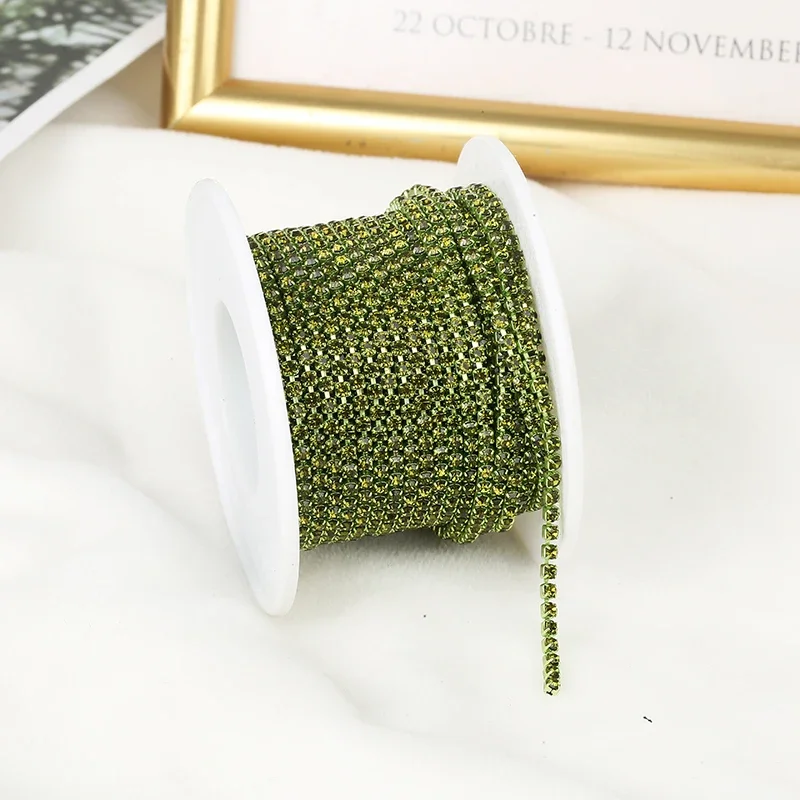 PEESOM SS6-SS12 10 야드 DIY 용 라인 석 밴딩에 유리 크리스탈 컵 체인 Gule에 다채로운 라인 석 조밀 한 체인 트림 바느질