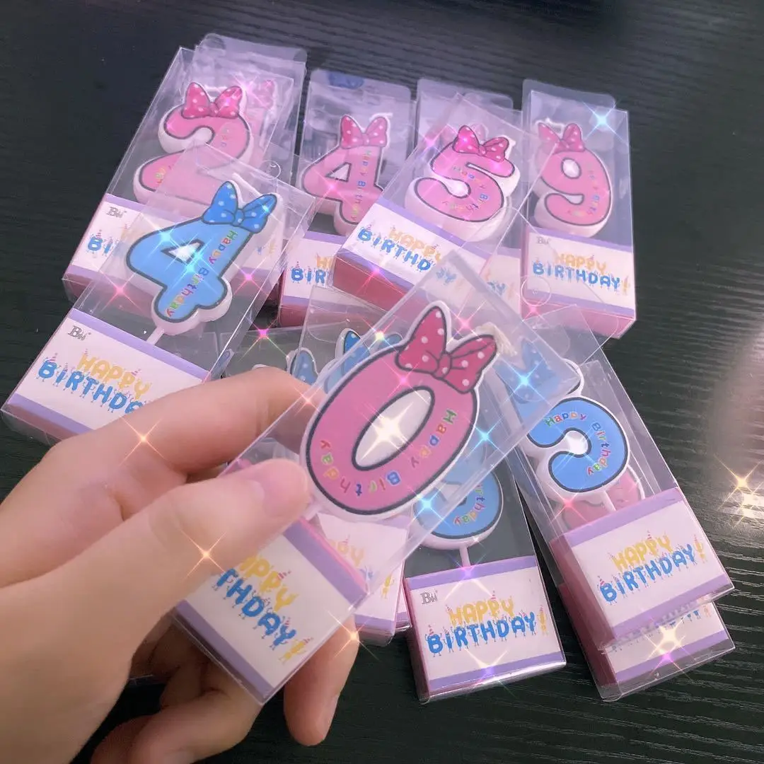 뜨거운 생일 축하 번호 0-9 양초 만화 미키 미니 마우스 촛불 케이크 컵케익 토퍼 파티 장식 용품 DIY 선물