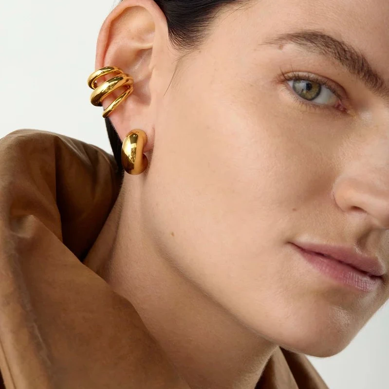 뜨거운 판매 18K 골드 컬러 스테인레스 스틸 다층 귀 클립 방수 금속 독특한 패션 유행 여성 선물