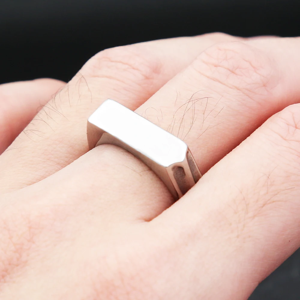 펑크 힙합 스퀘어 밴드 플랫 탑 시그넷 반지, 매력적인 파티 쥬얼리 선물, 316L 스테인레스 스틸, 심플한 패션