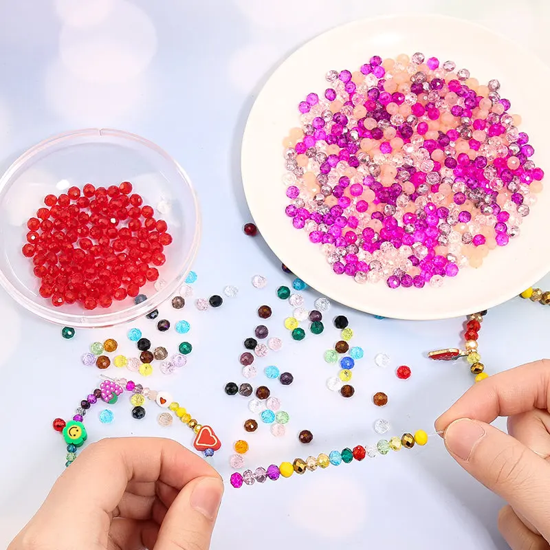 3*4mm 4*6mm Rondelle면 처리 된 유리 구슬 보석에 대 한 느슨한 스페이서 크리스탈 라운드 구슬 DIY 목걸이 팔찌 액세서리 만들기