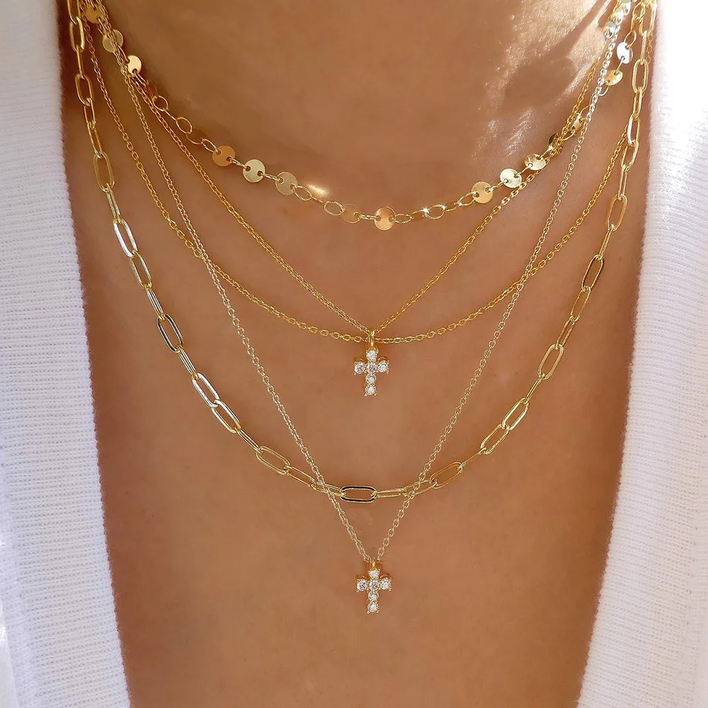 여성을위한 빈티지 골드 컬러 여러 스타일 목걸이 유행 다층 디스크 펜던트 목걸이 새로운 Tendyaces 세트 보석 선물