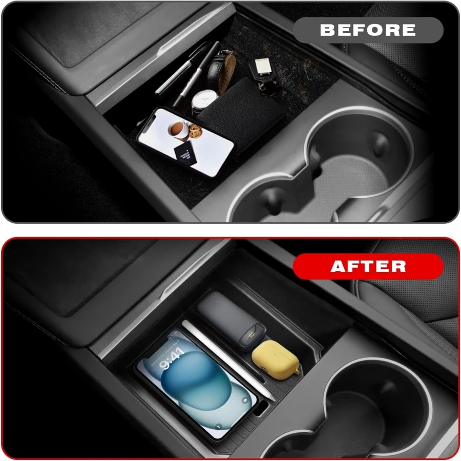 Tesla Model Y Juniper 2025 & Model 3 Highland 2024 2025 ABS 센터 콘솔 주최자 트레이 팔걸이 보관함 액세서리