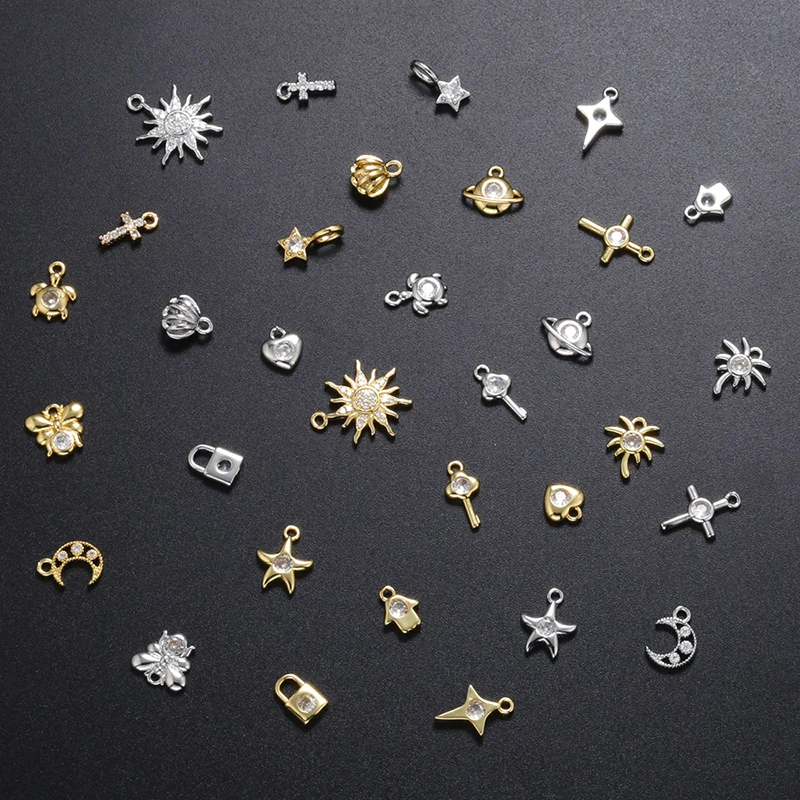 ZHUKOU 여성용 골드 컬러 썬문 미니 참, 수제 귀걸이 목걸이, 쥬얼리 액세서리 공급, 도매 VD1147