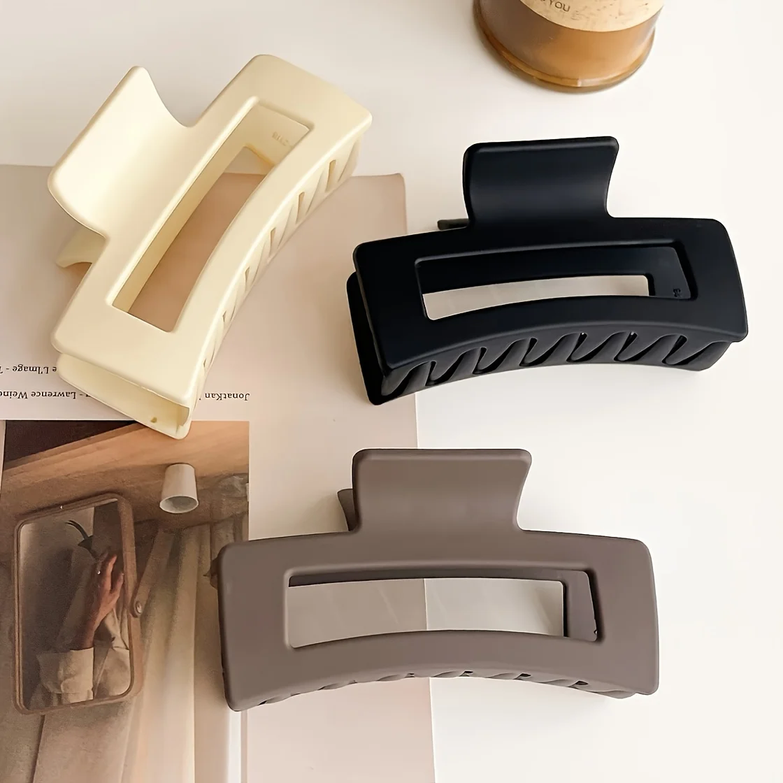 4pcs 세트 여성 헤어 클로 간단한 스타일 솔리드 컬러 큰 머리 클로 클립 스퀘어 헤어 클립 직사각형 패션 헤어 액세서리