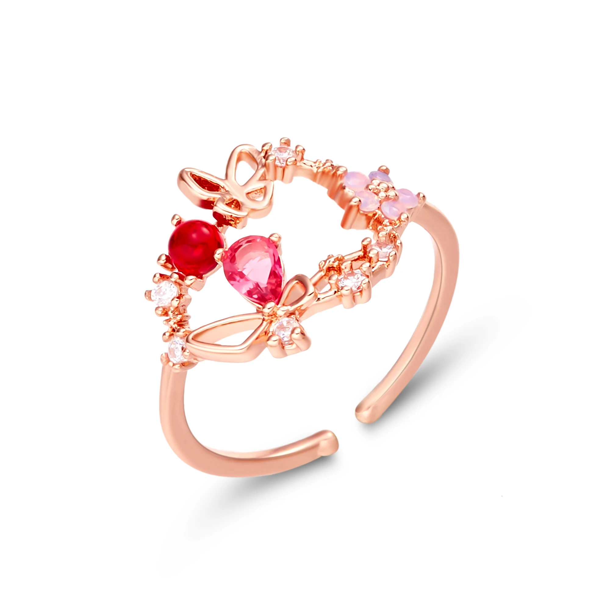 여자를위한 한국어 섬세한 꽃 반지 여자 기질 마이크로 상감 크리스탈 지르콘 손가락 반지 파티 쥬얼리 액세서리