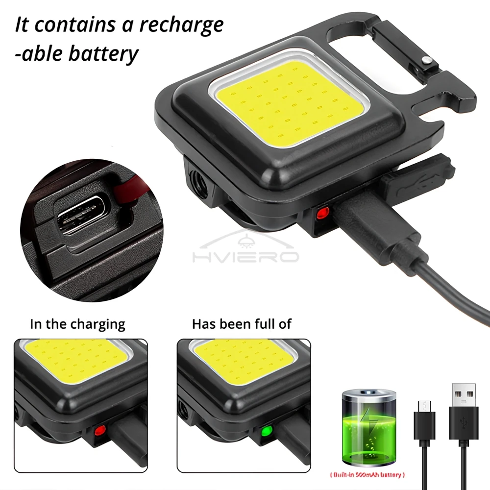 COB 작업 조명 손전등 미니 손전등 키체인 휴대 LED 방수 USB 충전, 편리한 비상 야외 조명 캠핑