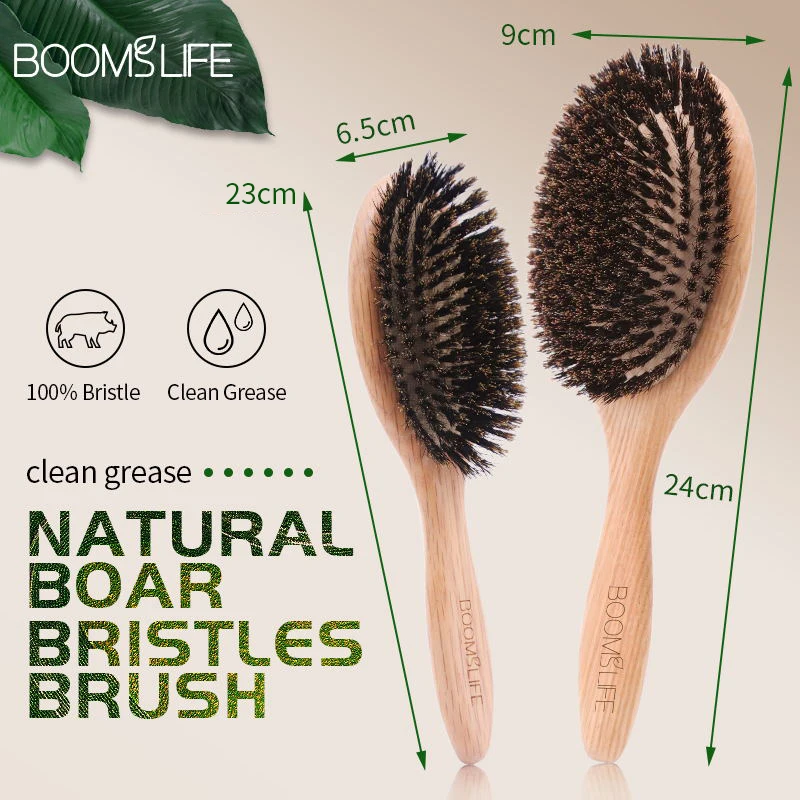 BOOMSLIFE 멧돼지 강모 헤어 브러시 여성용 빗 헤어 우드 헤어 브러시 Detangle Straightener Brush 헤어 빗 이발사 액세서리