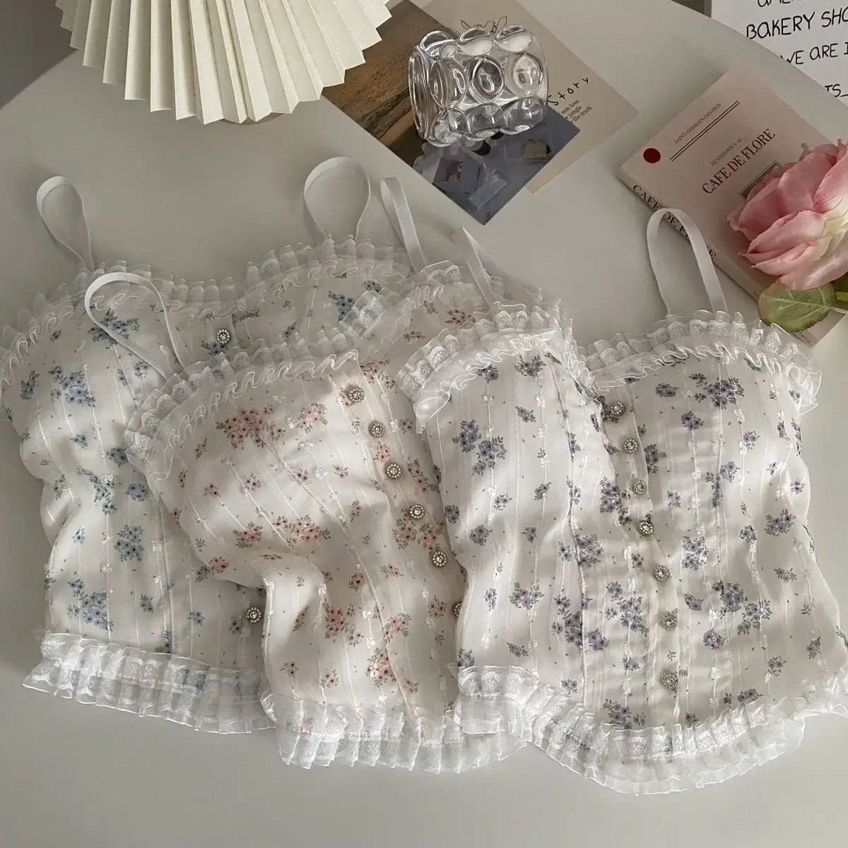 꽃 튜브 탑 프렌치 우드 귀 밑단 캐미솔 여성용 통기성 레이스 탱크 탑 여름용 아름다운 속옷