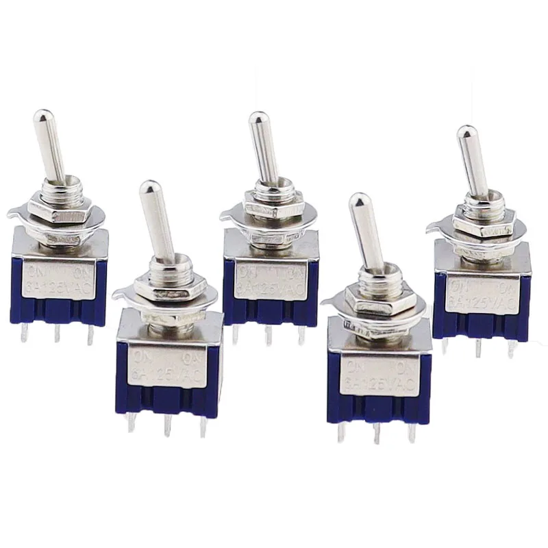 5Pcs ON-OFF-ON ON-ON3 핀/6PIN 2/3 위치 미니 래칭 토글 스위치 AC 125V/6A 250V/3A MTS-102 MTS-103 MTS-202 MTS-203