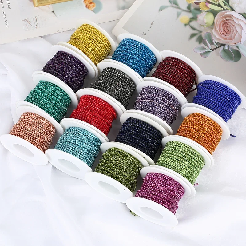 PEESOM SS6-SS12 10 야드 DIY 용 라인 석 밴딩에 유리 크리스탈 컵 체인 Gule에 다채로운 라인 석 조밀 한 체인 트림 바느질