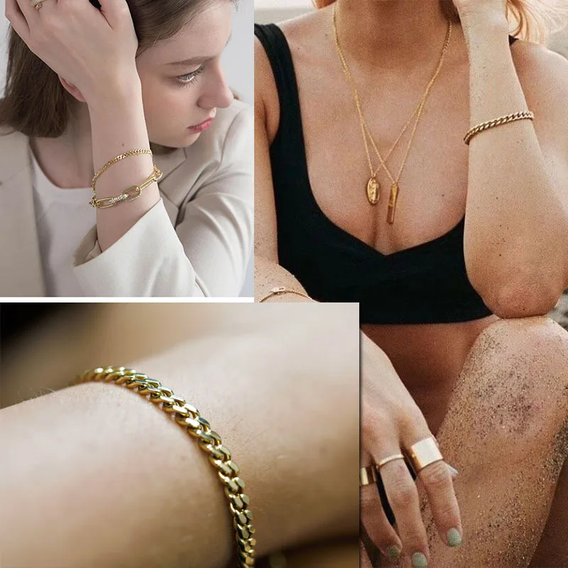 남성용 Vnox 3-11mm Chunky 마이애미 커브 체인 팔찌, 스테인레스 스틸 쿠바 링크 체인 팔찌 클래식 펑크 헤비 남성 쥬얼리