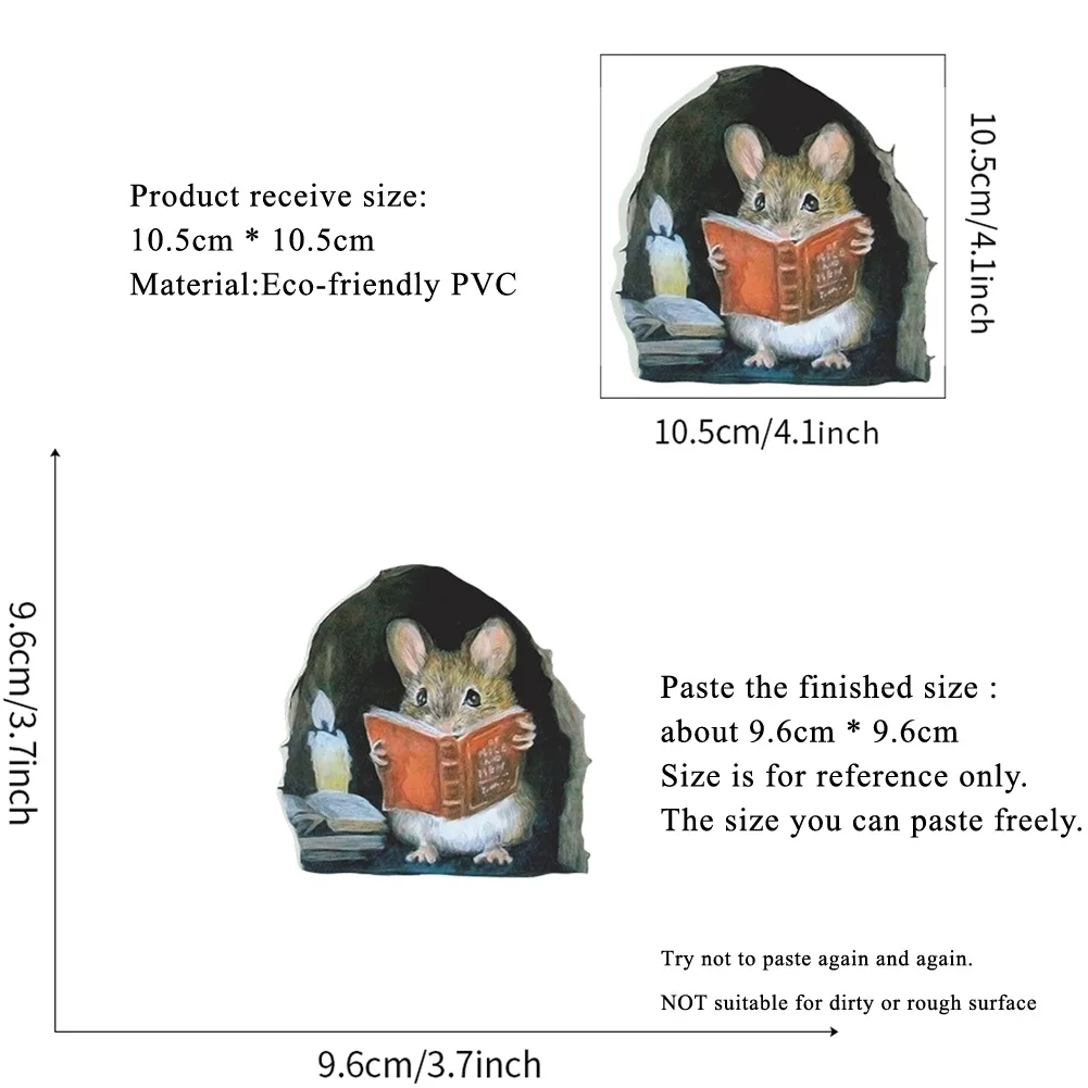 만화 마우스 독서 벽 스티커 어린이 방 홈 장식 벽화 거실 침실 벽지 이동식 재미 있은 쥐 스티커