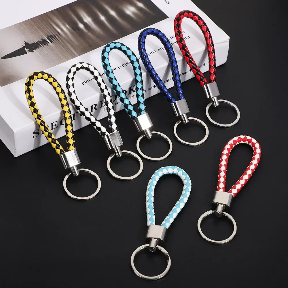 5PCS PU 가죽 로프 키 체인 금속 조직 독창성 성격 사용자 정의 이름 텍스트 열쇠 고리 자동차 모토 열쇠 고리 체인 선물