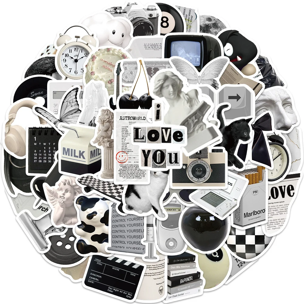 10/30/61Pcs Ins 스타일 무관심 검정 흰색 스티커 미적 VSCO 데칼 수하물 노트북 컵 전화 스크랩북 벽 스티커 어린이 장난감