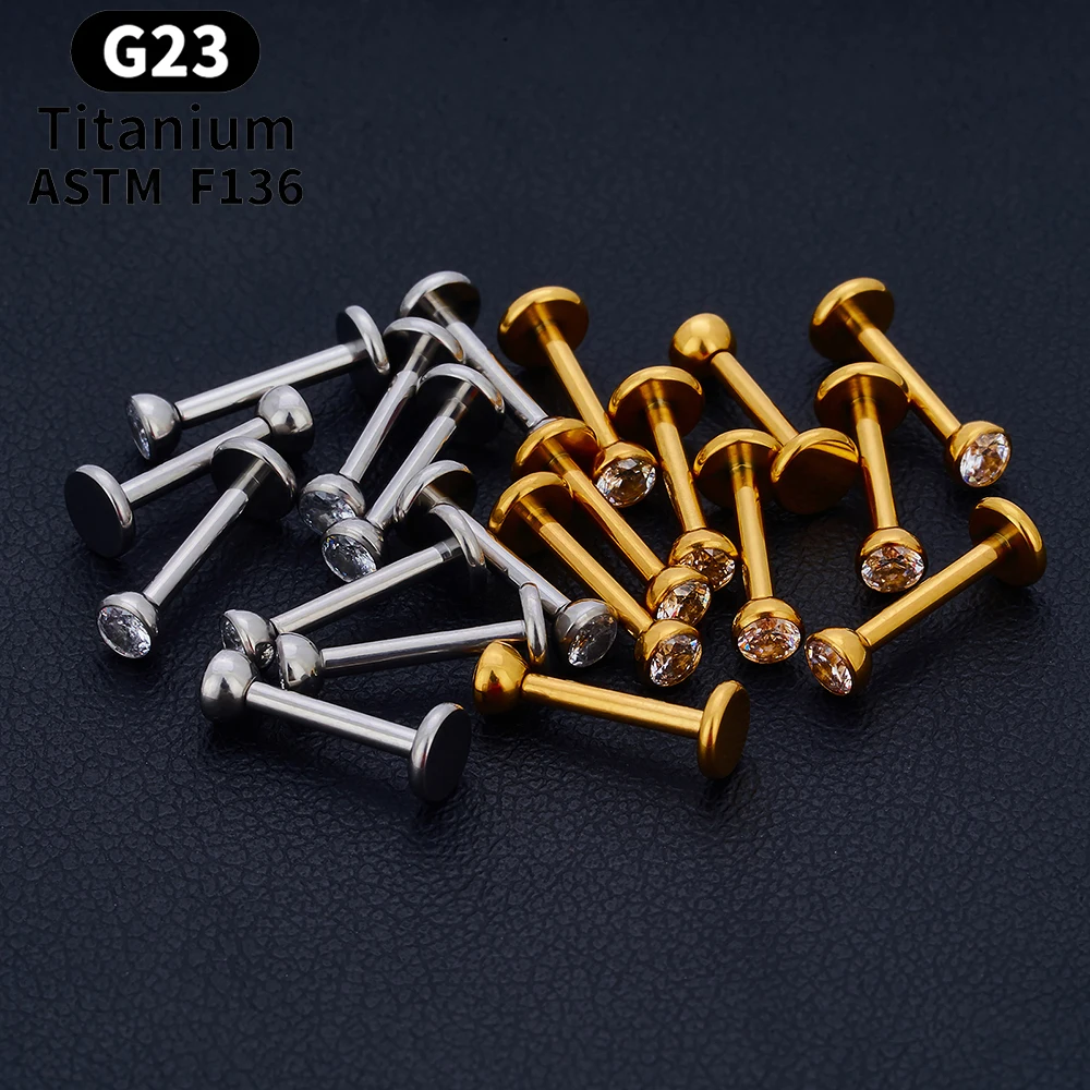 10/50PCS G23 티타늄 피어싱 Labret 립 스터드 링 CZ 16G 내부 스레드 스터드 귀걸이 귀 Tragus 연골 헬릭스 Daith Jewelry