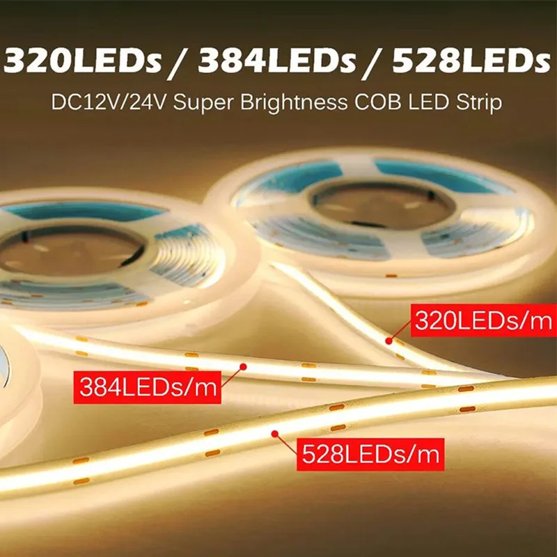 5m COB RGB CCT RGBW 따뜻한 자연 쿨 화이트 LED 스트립 DC12V/24V 유연한 고휘도 도트리스 다채로운 LED 테이프 라이트 바 RA90