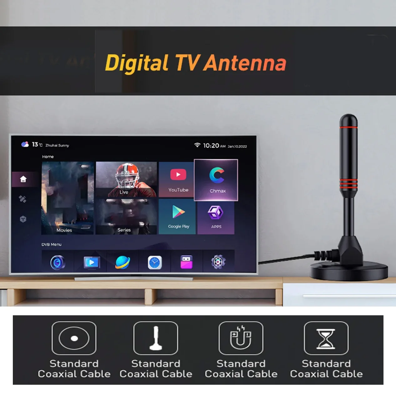 HD 디지털 TV 안테나, 실내 증폭 DAB, 증폭기 부스터, VHF, UHF, 빠른 응답, 야외 항공 세트, 고이득 200 마일