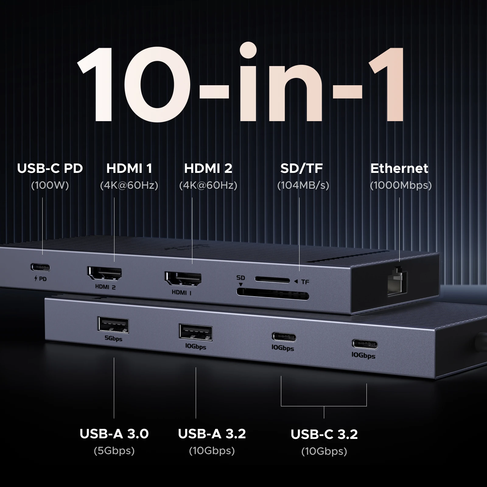 UGREEN USB C 허브 10-in-1 4K60Hz HDMI USB3.2 10Gbps PD100W RJ45 SDTF USB 분배기 노트북 Macbook Pro Air iPad 도킹 스테이션