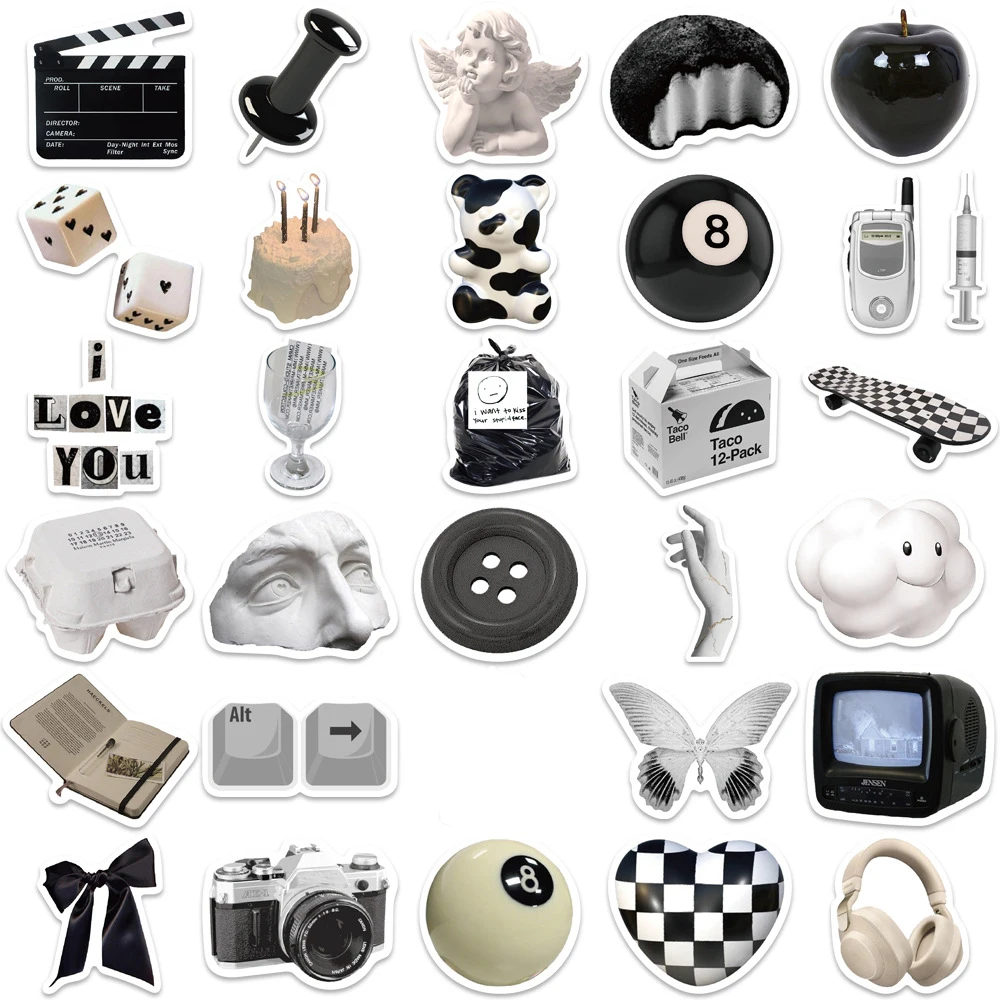 10/30/61Pcs Ins 스타일 무관심 검정 흰색 스티커 미적 VSCO 데칼 수하물 노트북 컵 전화 스크랩북 벽 스티커 어린이 장난감