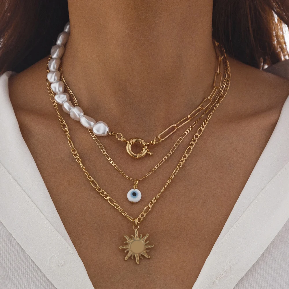 여자를위한 우아한 불규칙한 진주 다층 목걸이 하트 펜던트 초커 목걸이 보석 트렌드 휴가 결혼 선물 X0286