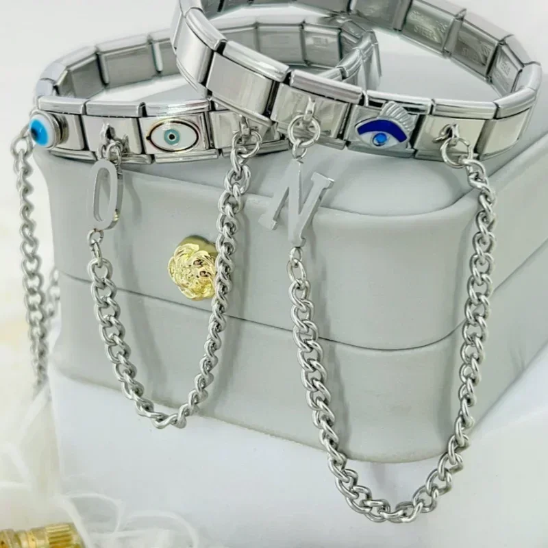 패션 체인 편지 탄성 매력 이탈리아어 링크 맞는 9mm 스테인레스 스틸 모듈 형 팔찌 여성을 만들기 DIY 쥬얼리