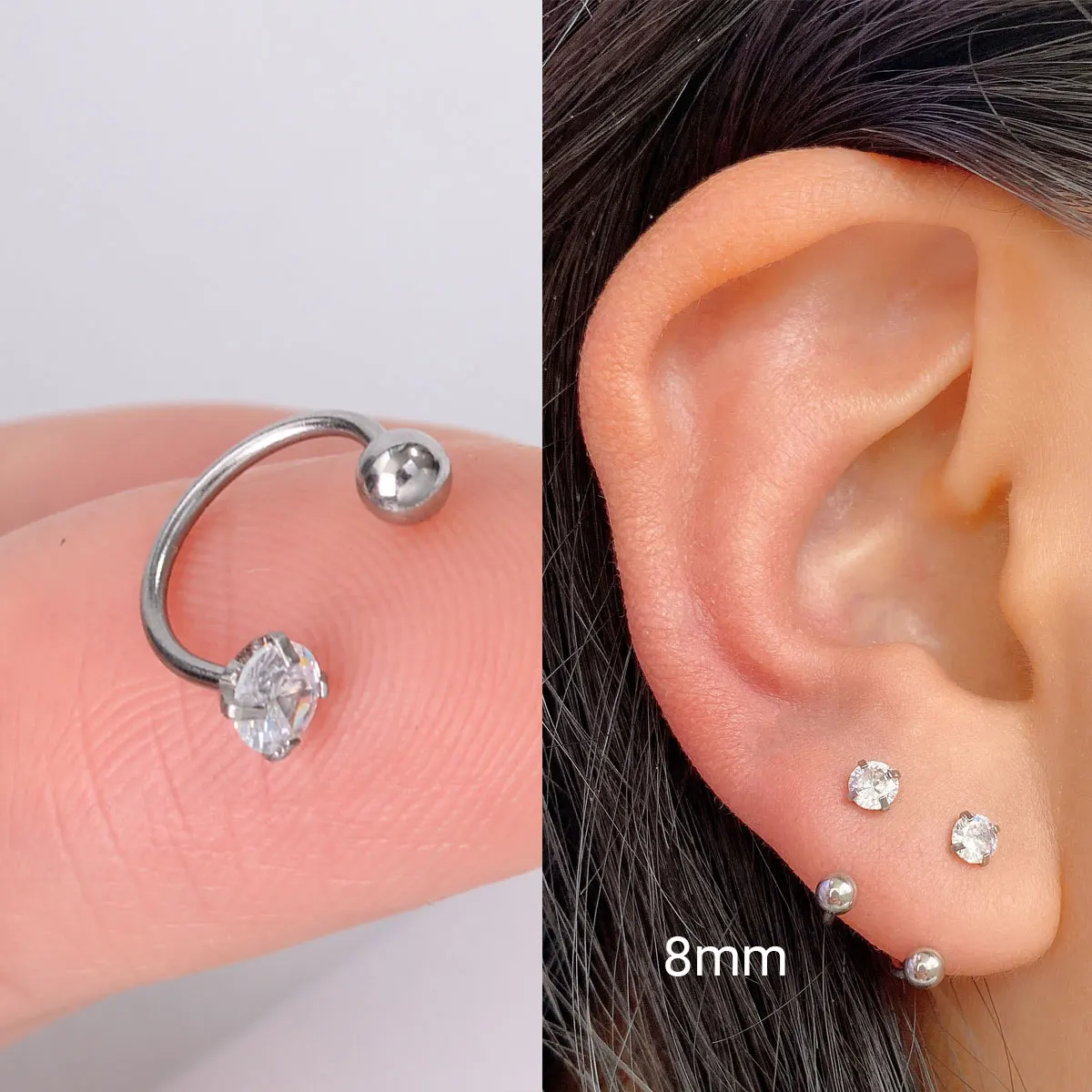 1PC 스테인레스 스틸 패션 크리스탈 CZ 후프 여성 Tragus 연골 헬릭스 스터드 귀걸이 Conch Rook Daith Lobe 피어싱 쥬얼리