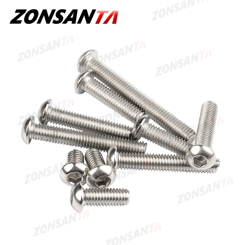 ZONSANTA-ISO7380 M2 M2.5 M3 M4 M5 M6 304 A2 원형 304 스테인레스 스틸 나사, 육각 소켓 버튼 헤드 알렌 볼트 기계식 나사
