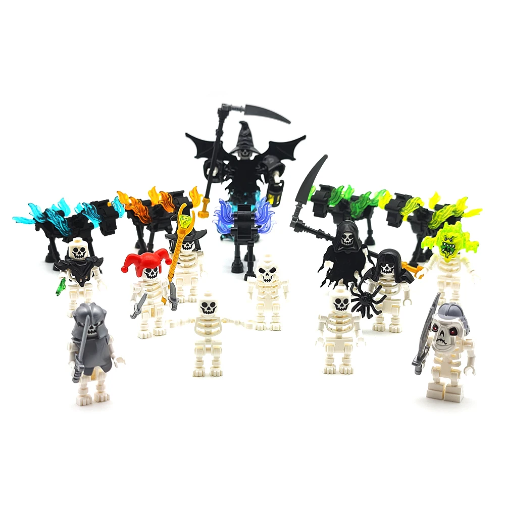 MOC 할로윈 해골 육군 미니 인형 빌딩 블록 DIY 조립 빌딩 블록 캐릭터 인형 해골 말 장식품 장난감
