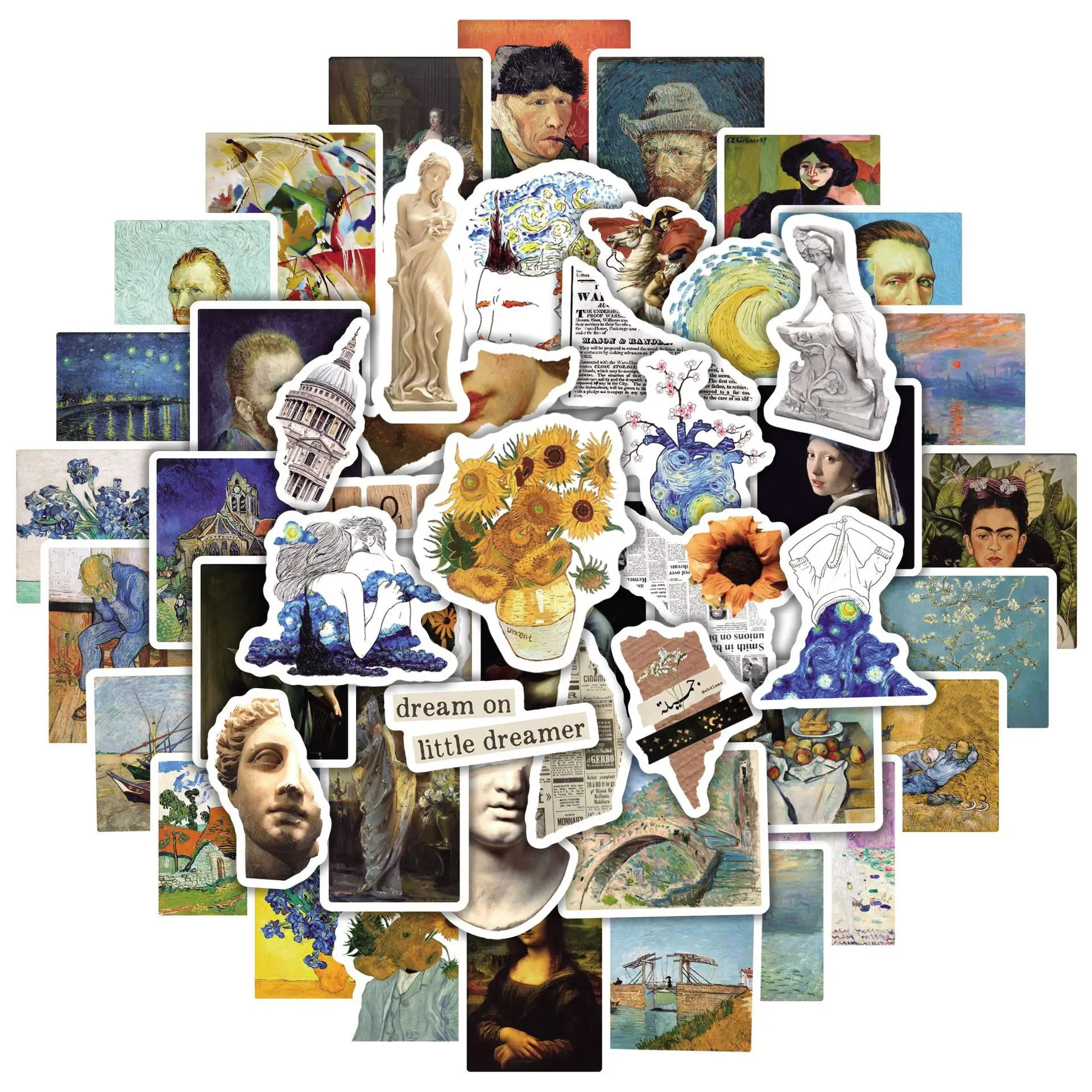 빈티지 페인팅 PVC 스티커, 미적 어린이 장식 스크랩북, 한국 문구류, 어린이 학교 용품, 10 개, 30 개, 50 개