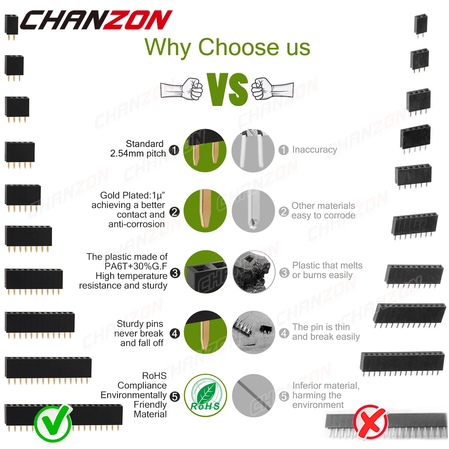 2 3 4 5 6 8 10 12 15 20 40 암 핀 헤더 소켓 금도금 솔더리스 단일 행 핀 헤더 Pcb 용 2.54mm 커넥터