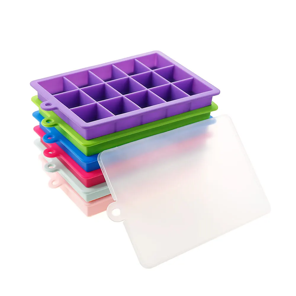 실리콘 세계 실리콘 아이스 큐브 금형 15/24 그리드 사각형 뚜껑 트레이 아이스크림 차가운 음료 위스키 칵테일 도구 아이스 몰드