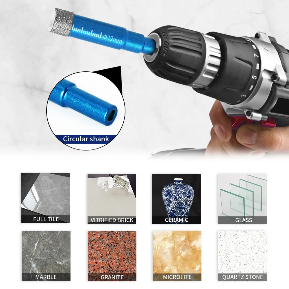 다이아몬드 Brazed 건식 드릴링 비트 도자기 컵 톱 세라믹 대리석 화강암 타일 구멍 오프너 구멍 톱 커터 1Pc 5-16mm 라운드 생크