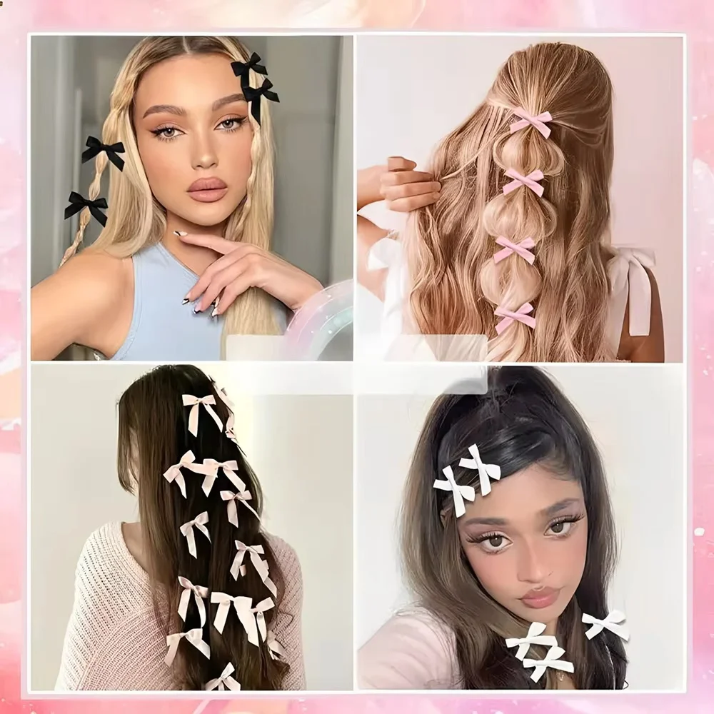 달콤한 Y2k 여자 Bowknot 미니 헤어 클립 금속 머리핀 머리 장식 자용 수제 리본 활 앞머리 클립 패션 헤어 액세서리