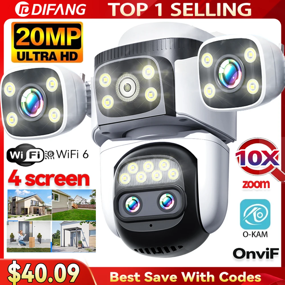 10K 20MP 홈 보안 WiFi 카메라 4렌즈 4화면 360 °   PTZ 10X 줌 CCTV 무선 감시 IP 캠 보안 보호 title=10K 20MP 홈 보안 WiFi 카메라 4렌즈 4화면 360 °   PTZ 10X 줌 CCTV 무선 감시 IP 캠 보안 보호 