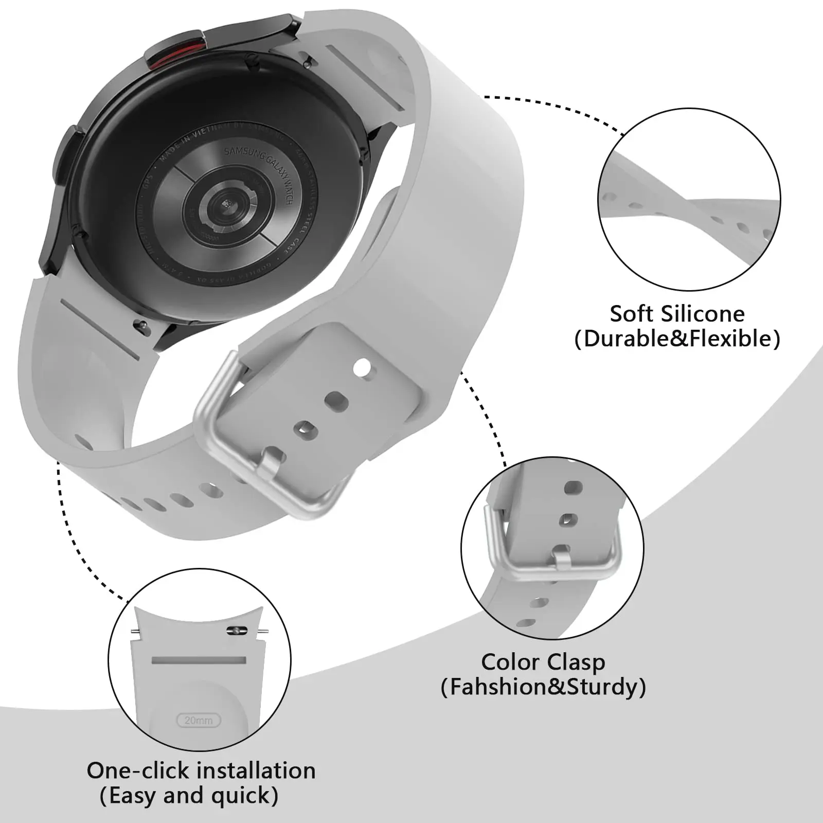 삼성 갤럭시 시계 용 실리콘 스트랩 7 6 5 4 44mm 40mm 프로 45mm 스포츠 20mm 시계 밴드 팔찌 갤럭시 Watch6 클래식 43mm 47mm