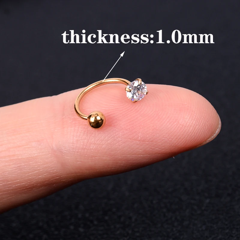 1PC 스테인레스 스틸 패션 크리스탈 CZ 후프 여성 Tragus 연골 헬릭스 스터드 귀걸이 Conch Rook Daith Lobe 피어싱 쥬얼리