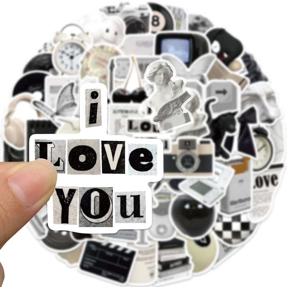 10/30/61Pcs Ins 스타일 무관심 검정 흰색 스티커 미적 VSCO 데칼 수하물 노트북 컵 전화 스크랩북 벽 스티커 어린이 장난감