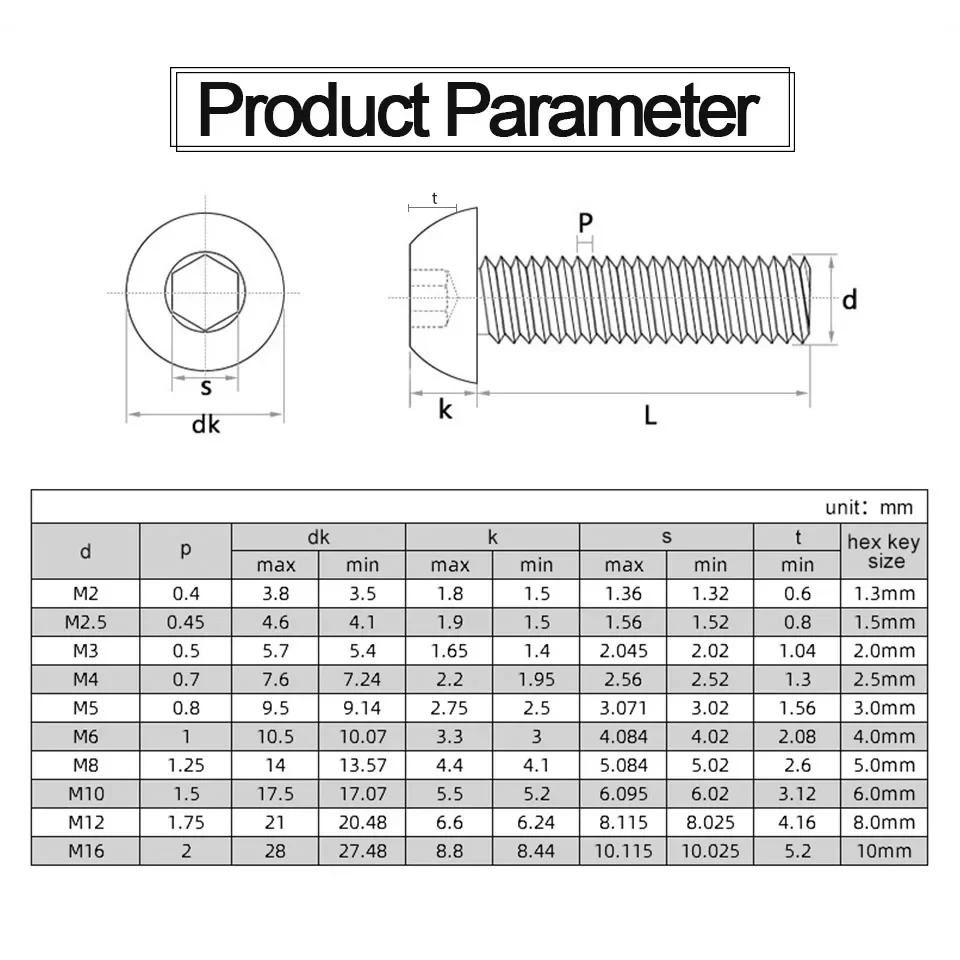 JUIDINTO 1-50pcs 알렌 원형 나사 볼트 12.9 등급 M2 M2.5 M3 M4 M5 M6 M8 M10 MTB 용 육각 육각형 소켓 버튼 헤드 나사