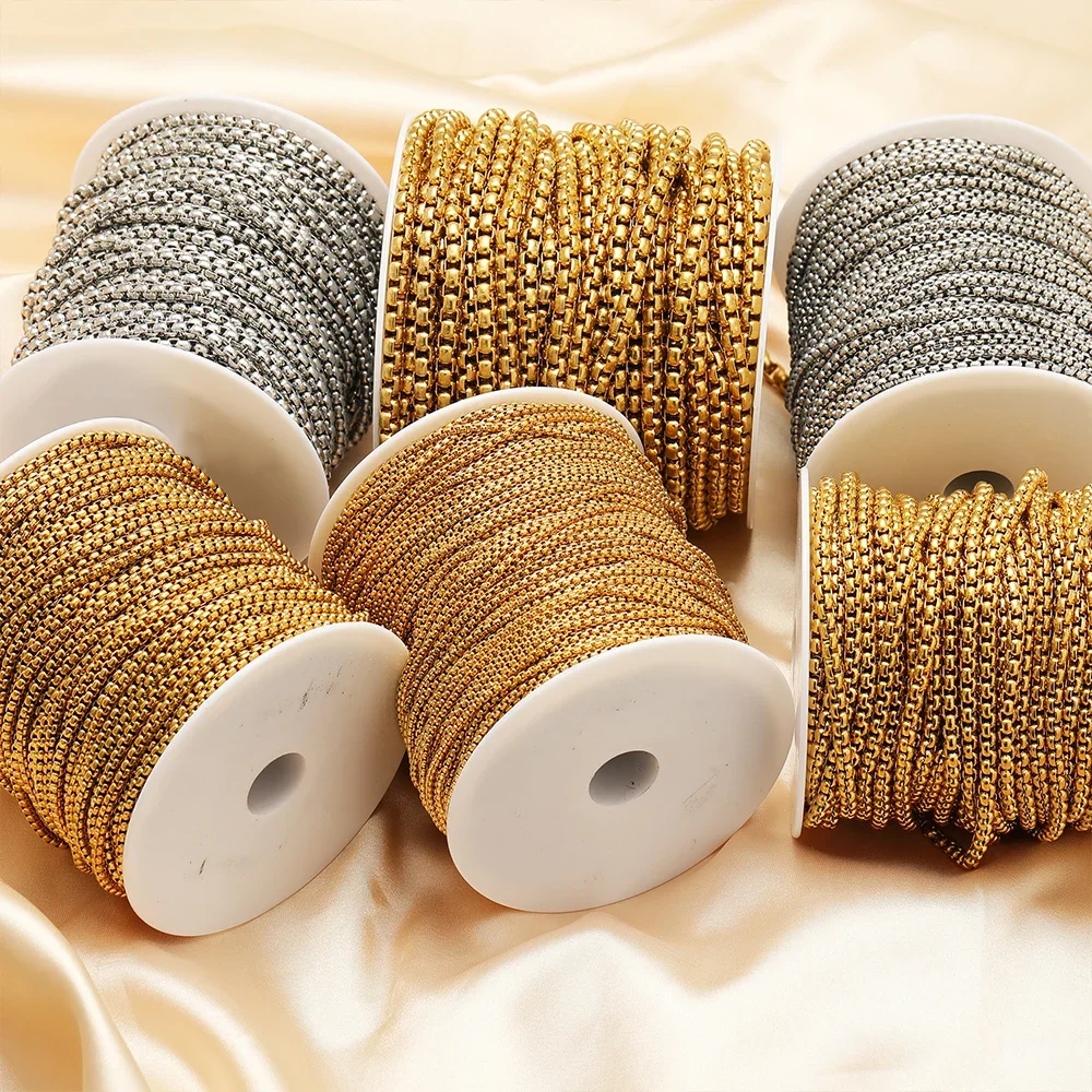 2 미터 스테인레스 스틸 골드 롤로 박스 체인 DIY 쥬얼리 만들기 목걸이 결과 팔찌 용품 대량 수제 공예