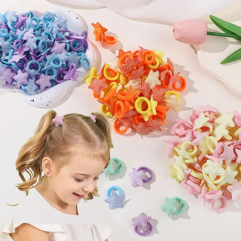 10/20pcs 소녀 핑크 하트 스타 어린이 헤어 루프 해를 끼치 지 않는 머리 만화 수건 밧줄 포니 테일 홀더 미니 고무 밴드 키즈 모자를 쓰고 있죠
