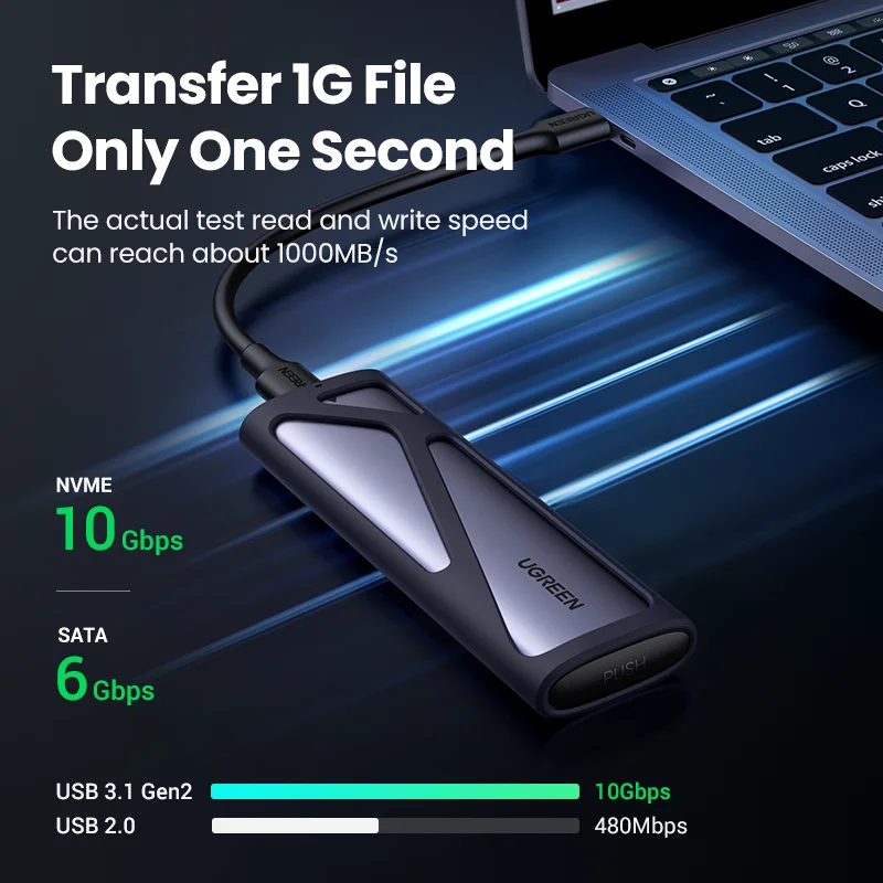 UGREEN M2 SSD 케이스 NVME 인클로저 M.2-USB 유형 C 3.1 SSD 어댑터-NVME PCIE NGFF SATA M/B 키 SSD 디스크 박스 M.2 SSD 케이스