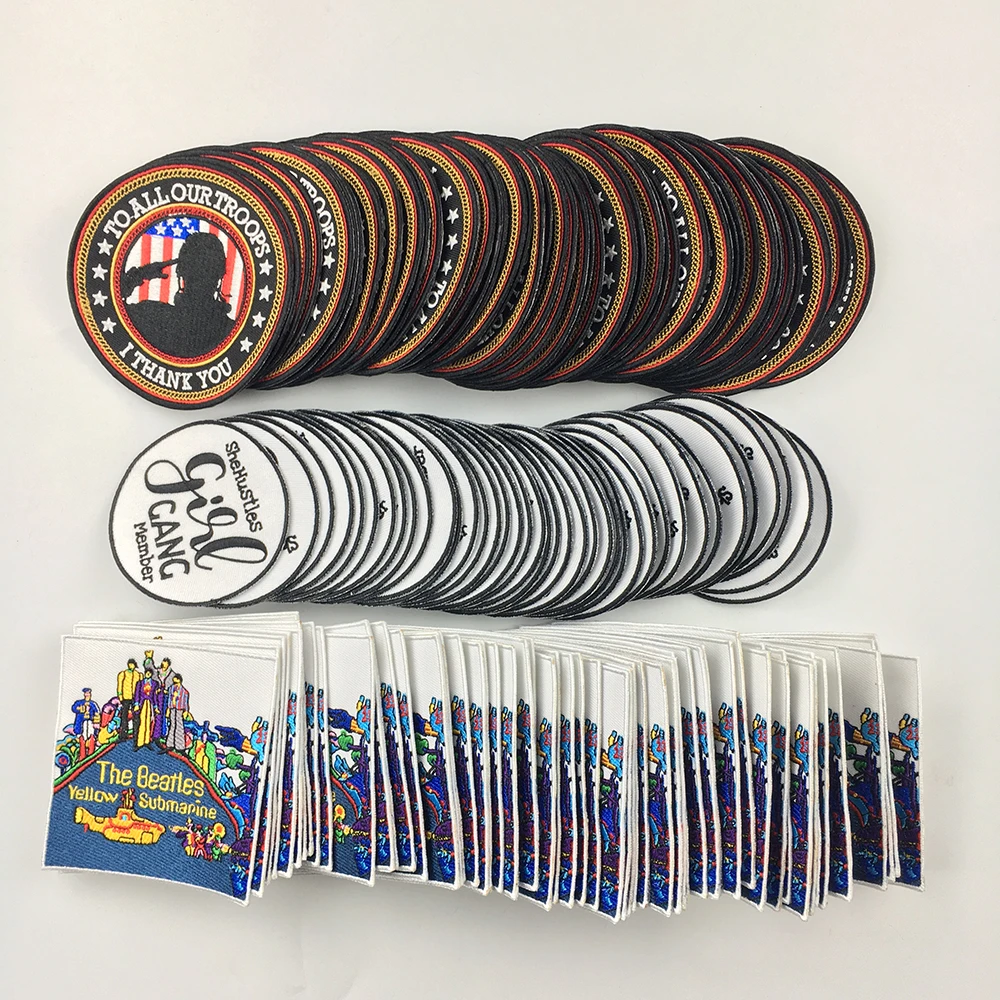 10PCS 사용자 정의 자수 패치 자신의 디자인 사용자 정의 로고 철 브랜드 이름 짠 인쇄 패치 후크 루프 DIY