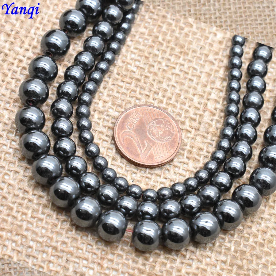 주얼리 제작용 천연 스톤, 골든 실버 컬러, 블랙 적철광 비즈, 원형 루즈 비즈, DIY 팔찌, 4mm, 6mm, 8mm, 15 인치
