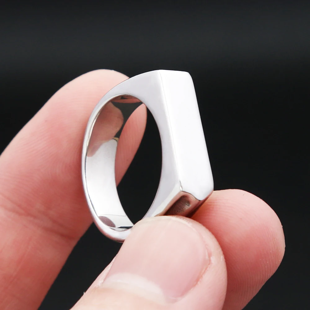 펑크 힙합 스퀘어 밴드 플랫 탑 시그넷 반지, 매력적인 파티 쥬얼리 선물, 316L 스테인레스 스틸, 심플한 패션