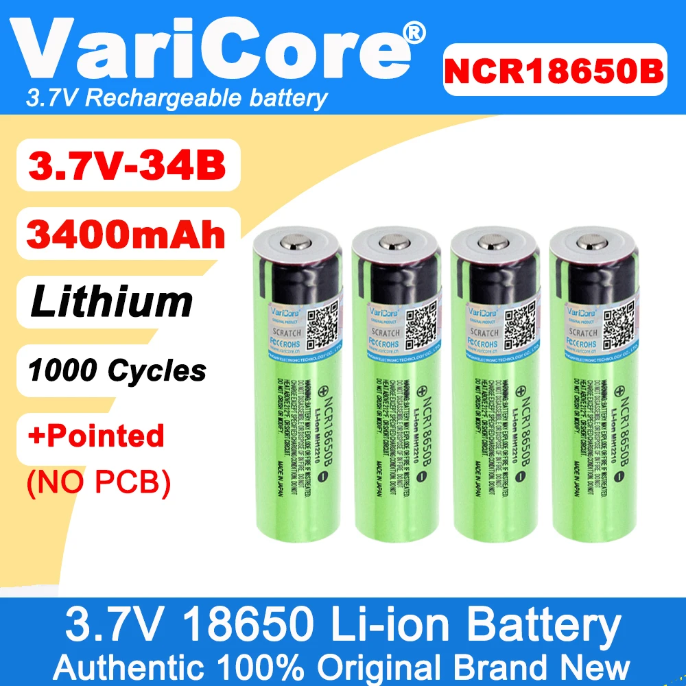 VariCore 새로운 NCR18650B 3.7v 3400mAh 18650 리튬 충전지(뾰족한 PCB 없음) 배터리 포함 title=VariCore 새로운 NCR18650B 3.7v 3400mAh 18650 리튬 충전지(뾰족한 PCB 없음) 배터리 포함 