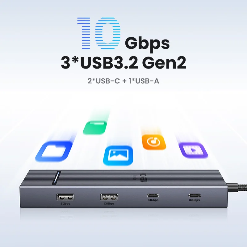 UGREEN USB C 허브 10-in-1 4K60Hz HDMI USB3.2 10Gbps PD100W RJ45 SDTF USB 분배기 노트북 Macbook Pro Air iPad 도킹 스테이션